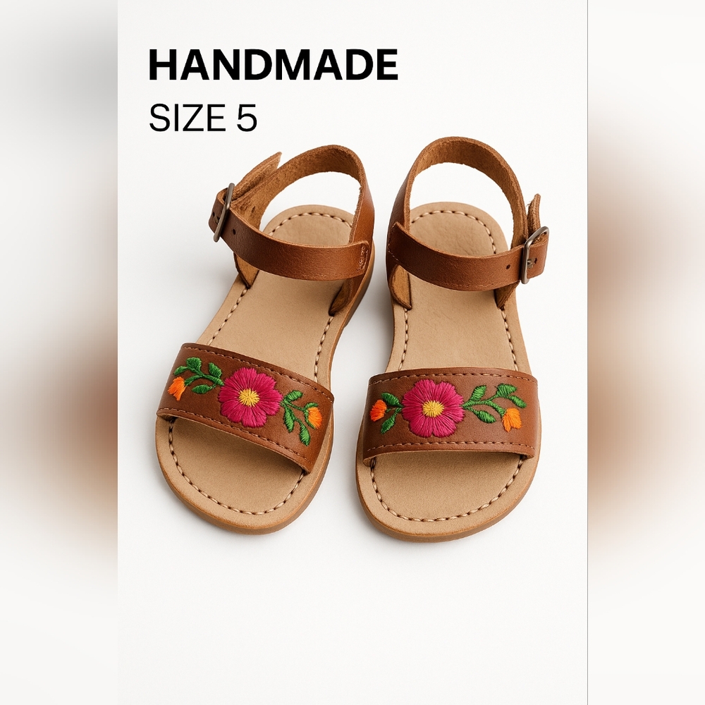 Handmade Floral Leather Sandals – Toddler Size 5